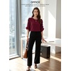 image:imageEVALESS Womens 34 Sleeve Tops Dressy Casual Blouses Ruffle Shirts  Soft Polyester Blouse Fabric Crewneck Ruffle Sleeve Shirts Business Casual Tops for Fall WorkWine