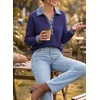 image:imageEVALESS Womens Sweatshirt Waffle Knit Denim Patchwork Long Sleeve Tops  Button Up Jean Shirts 2026 Fashion Fall Clothes Sweatshirts for Women Casual Pullover BlousesDark Blue