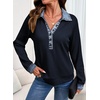 image:imageEVALESS Womens Sweatshirt Waffle Knit Denim Patchwork Long Sleeve Tops  Button Up Jean Shirts 2026 Fashion Fall Clothes Sweatshirts for Women Casual Pullover BlousesNavy Blue