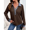 image:imageEVALESS Womens Sweatshirt Waffle Knit Denim Patchwork Long Sleeve Tops  Button Up Jean Shirts 2026 Fashion Fall Clothes Sweatshirts for Women Casual Pullover BlousesBrown
