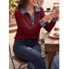 image:imageEVALESS Womens Sweatshirt Waffle Knit Denim Patchwork Long Sleeve Tops  Button Up Jean Shirts 2026 Fashion Fall Clothes Sweatshirts for Women Casual Pullover BlousesRed