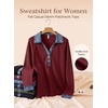 image:imageEVALESS Womens Sweatshirt Waffle Knit Denim Patchwork Long Sleeve Tops  Button Up Jean Shirts 2026 Fashion Fall Clothes Sweatshirts for Women Casual Pullover BlousesRed