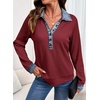 image:imageEVALESS Womens Sweatshirt Waffle Knit Denim Patchwork Long Sleeve Tops  Button Up Jean Shirts 2026 Fashion Fall Clothes Sweatshirts for Women Casual Pullover BlousesRed