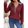 image:imageEVALESS Womens Sweatshirt Waffle Knit Denim Patchwork Long Sleeve Tops  Button Up Jean Shirts 2026 Fashion Fall Clothes Sweatshirts for Women Casual Pullover BlousesRed