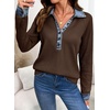 image:imageEVALESS Womens Sweatshirt Waffle Knit Denim Patchwork Long Sleeve Tops  Button Up Jean Shirts 2026 Fashion Fall Clothes Sweatshirts for Women Casual Pullover BlousesBrown
