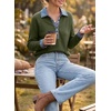 image:imageEVALESS Womens Sweatshirt Waffle Knit Denim Patchwork Long Sleeve Tops  Button Up Jean Shirts 2026 Fashion Fall Clothes Sweatshirts for Women Casual Pullover BlousesJungle Green