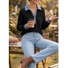 image:imageEVALESS Womens Sweatshirt Waffle Knit Denim Patchwork Long Sleeve Tops  Button Up Jean Shirts 2026 Fashion Fall Clothes Sweatshirts for Women Casual Pullover BlousesBlack