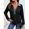 image:imageEVALESS Womens Sweatshirt Waffle Knit Denim Patchwork Long Sleeve Tops  Button Up Jean Shirts 2026 Fashion Fall Clothes Sweatshirts for Women Casual Pullover BlousesBlack