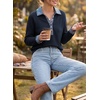image:imageEVALESS Womens Sweatshirt Waffle Knit Denim Patchwork Long Sleeve Tops  Button Up Jean Shirts 2026 Fashion Fall Clothes Sweatshirts for Women Casual Pullover BlousesNavy Blue