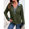 image:imageEVALESS Womens Sweatshirt Waffle Knit Denim Patchwork Long Sleeve Tops  Button Up Jean Shirts 2026 Fashion Fall Clothes Sweatshirts for Women Casual Pullover BlousesJungle Green