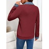 image:imageEVALESS Womens Sweatshirt Waffle Knit Denim Patchwork Long Sleeve Tops  Button Up Jean Shirts 2026 Fashion Fall Clothes Sweatshirts for Women Casual Pullover BlousesRed