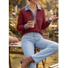 image:imageEVALESS Womens Sweatshirt Waffle Knit Denim Patchwork Long Sleeve Tops  Button Up Jean Shirts 2026 Fashion Fall Clothes Sweatshirts for Women Casual Pullover BlousesRed