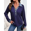 image:imageEVALESS Womens Sweatshirt Waffle Knit Denim Patchwork Long Sleeve Tops  Button Up Jean Shirts 2026 Fashion Fall Clothes Sweatshirts for Women Casual Pullover BlousesDark Blue