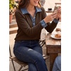 image:imageEVALESS Womens Sweatshirt Waffle Knit Denim Patchwork Long Sleeve Tops  Button Up Jean Shirts 2026 Fashion Fall Clothes Sweatshirts for Women Casual Pullover BlousesBrown