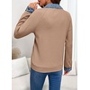 image:imageEVALESS Womens Sweatshirt Waffle Knit Denim Patchwork Long Sleeve Tops  Button Up Jean Shirts 2026 Fashion Fall Clothes Sweatshirts for Women Casual Pullover BlousesKhaki