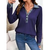image:imageEVALESS Womens Sweatshirt Waffle Knit Denim Patchwork Long Sleeve Tops  Button Up Jean Shirts 2026 Fashion Fall Clothes Sweatshirts for Women Casual Pullover BlousesDark Blue