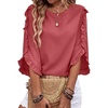 image:imageEVALESS Womens 34 Sleeve Tops Dressy Casual Blouses Ruffle Shirts  Soft Polyester Blouse Fabric Crewneck Ruffle Sleeve Shirts Business Casual Tops for Fall WorkTerracotta Red