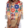 image:imageEVALESS Womens 34 Sleeve Tops Dressy Casual Blouses Ruffle Shirts  Soft Polyester Blouse Fabric Crewneck Ruffle Sleeve Shirts Business Casual Tops for Fall WorkZesty Floral Multicolor
