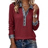 image:imageEVALESS Womens Sweatshirt Waffle Knit Denim Patchwork Long Sleeve Tops  Button Up Jean Shirts 2026 Fashion Fall Clothes Sweatshirts for Women Casual Pullover BlousesRed