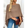 image:imageEVALESS Womens Lightweight Knit Poncho Sweater Elegant Ruffle Hem Fall Tops  Wool Blend Boat Neck Pullover Top Ladies Casual Warm Winter Outfits Airplane Shawl Wrap Formal Evening Dresses AccessoriesDark Brown