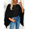 image:imageEVALESS Womens Lightweight Knit Poncho Sweater Elegant Ruffle Hem Fall Tops  Wool Blend Boat Neck Pullover Top Ladies Casual Warm Winter Outfits Airplane Shawl Wrap Formal Evening Dresses AccessoriesBlack