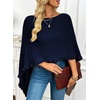 image:imageEVALESS Womens Lightweight Knit Poncho Sweater Elegant Ruffle Hem Fall Tops  Wool Blend Boat Neck Pullover Top Ladies Casual Warm Winter Outfits Airplane Shawl Wrap Formal Evening Dresses AccessoriesDark Blue