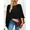 image:imageEVALESS Womens Lightweight Knit Poncho Sweater Elegant Ruffle Hem Fall Tops  Wool Blend Boat Neck Pullover Top Ladies Casual Warm Winter Outfits Airplane Shawl Wrap Formal Evening Dresses AccessoriesBlack