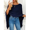 image:imageEVALESS Womens Lightweight Knit Poncho Sweater Elegant Ruffle Hem Fall Tops  Wool Blend Boat Neck Pullover Top Ladies Casual Warm Winter Outfits Airplane Shawl Wrap Formal Evening Dresses AccessoriesDark Blue
