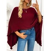 image:imageEVALESS Womens Lightweight Knit Poncho Sweater Elegant Ruffle Hem Fall Tops  Wool Blend Boat Neck Pullover Top Ladies Casual Warm Winter Outfits Airplane Shawl Wrap Formal Evening Dresses AccessoriesBurgundy