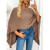 image:imageEVALESS Womens Lightweight Knit Poncho Sweater Elegant Ruffle Hem Fall Tops  Wool Blend Boat Neck Pullover Top Ladies Casual Warm Winter Outfits Airplane Shawl Wrap Formal Evening Dresses AccessoriesDark Brown