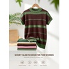 image:imageEVALESS Womens Striped Short Sleeve Knit Sweater Top  Crew Neck SweatersCap Sleeve PulloverRelax Fit Soft Color BlockFall Outfits Business CasualLayered Blouses or T ShirtsDark Green