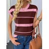 image:imageEVALESS Womens Striped Short Sleeve Knit Sweater Top  Crew Neck SweatersCap Sleeve PulloverRelax Fit Soft Color BlockFall Outfits Business CasualLayered Blouses or T ShirtsPink