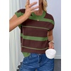 image:imageEVALESS Womens Striped Short Sleeve Knit Sweater Top  Crew Neck SweatersCap Sleeve PulloverRelax Fit Soft Color BlockFall Outfits Business CasualLayered Blouses or T ShirtsDark Green