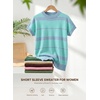 image:imageEVALESS Womens Striped Short Sleeve Knit Sweater Top  Crew Neck SweatersCap Sleeve PulloverRelax Fit Soft Color BlockFall Outfits Business CasualLayered Blouses or T ShirtsSky Blue