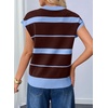 image:imageEVALESS Womens Striped Short Sleeve Knit Sweater Top  Crew Neck SweatersCap Sleeve PulloverRelax Fit Soft Color BlockFall Outfits Business CasualLayered Blouses or T ShirtsBlue