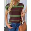 image:imageEVALESS Womens Striped Short Sleeve Knit Sweater Top  Crew Neck SweatersCap Sleeve PulloverRelax Fit Soft Color BlockFall Outfits Business CasualLayered Blouses or T ShirtsDark Green