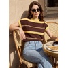image:imageEVALESS Womens Striped Short Sleeve Knit Sweater Top  Crew Neck SweatersCap Sleeve PulloverRelax Fit Soft Color BlockFall Outfits Business CasualLayered Blouses or T ShirtsYellow