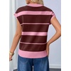 image:imageEVALESS Womens Striped Short Sleeve Knit Sweater Top  Crew Neck SweatersCap Sleeve PulloverRelax Fit Soft Color BlockFall Outfits Business CasualLayered Blouses or T ShirtsPink
