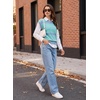 image:imageEVALESS Womens Striped Short Sleeve Knit Sweater Top  Crew Neck SweatersCap Sleeve PulloverRelax Fit Soft Color BlockFall Outfits Business CasualLayered Blouses or T ShirtsSky Blue