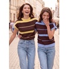 image:imageEVALESS Womens Striped Short Sleeve Knit Sweater Top  Crew Neck SweatersCap Sleeve PulloverRelax Fit Soft Color BlockFall Outfits Business CasualLayered Blouses or T ShirtsYellow