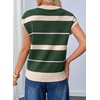 image:imageEVALESS Womens Striped Short Sleeve Knit Sweater Top  Crew Neck SweatersCap Sleeve PulloverRelax Fit Soft Color BlockFall Outfits Business CasualLayered Blouses or T ShirtsGreen