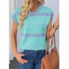 image:imageEVALESS Womens Striped Short Sleeve Knit Sweater Top  Crew Neck SweatersCap Sleeve PulloverRelax Fit Soft Color BlockFall Outfits Business CasualLayered Blouses or T ShirtsSky Blue