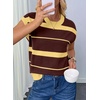 image:imageEVALESS Womens Striped Short Sleeve Knit Sweater Top  Crew Neck SweatersCap Sleeve PulloverRelax Fit Soft Color BlockFall Outfits Business CasualLayered Blouses or T ShirtsYellow