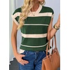 image:imageEVALESS Womens Striped Short Sleeve Knit Sweater Top  Crew Neck SweatersCap Sleeve PulloverRelax Fit Soft Color BlockFall Outfits Business CasualLayered Blouses or T ShirtsGreen