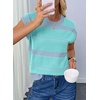 image:imageEVALESS Womens Striped Short Sleeve Knit Sweater Top  Crew Neck SweatersCap Sleeve PulloverRelax Fit Soft Color BlockFall Outfits Business CasualLayered Blouses or T ShirtsSky Blue