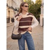 image:imageEVALESS Womens Striped Short Sleeve Knit Sweater Top  Crew Neck SweatersCap Sleeve PulloverRelax Fit Soft Color BlockFall Outfits Business CasualLayered Blouses or T ShirtsApricot