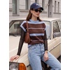 image:imageEVALESS Womens Striped Short Sleeve Knit Sweater Top  Crew Neck SweatersCap Sleeve PulloverRelax Fit Soft Color BlockFall Outfits Business CasualLayered Blouses or T ShirtsBlue