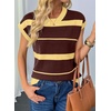 image:imageEVALESS Womens Striped Short Sleeve Knit Sweater Top  Crew Neck SweatersCap Sleeve PulloverRelax Fit Soft Color BlockFall Outfits Business CasualLayered Blouses or T ShirtsYellow