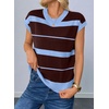 image:imageEVALESS Womens Striped Short Sleeve Knit Sweater Top  Crew Neck SweatersCap Sleeve PulloverRelax Fit Soft Color BlockFall Outfits Business CasualLayered Blouses or T ShirtsBlue