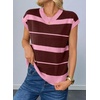 image:imageEVALESS Womens Striped Short Sleeve Knit Sweater Top  Crew Neck SweatersCap Sleeve PulloverRelax Fit Soft Color BlockFall Outfits Business CasualLayered Blouses or T ShirtsPink